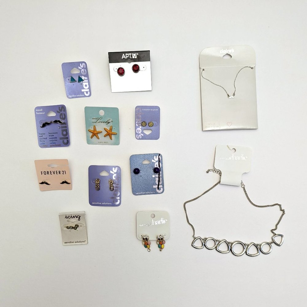 Lot of Pierced Stud Earrings Necklaces Lot Of 12 Claire's Icing Charming Charlie
